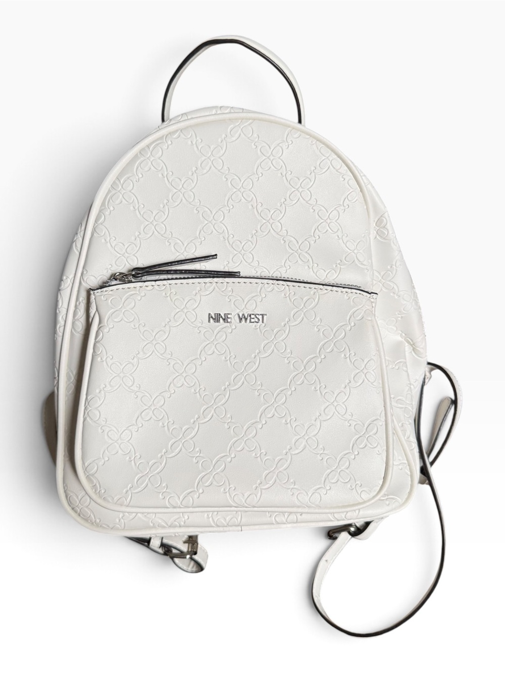 Nine West White Embossed Mini Backpack with Front Zip Pocket